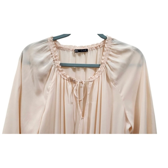 ZARA Peach Pink Maxi Pleated Voluminious Dress Size S - Picture 9 of 13